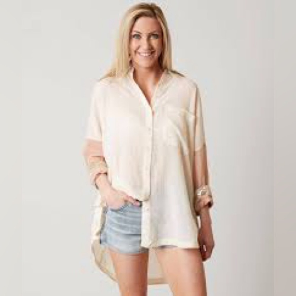 Free People Cream Button-Down Shirt A0229